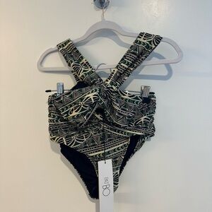PatBo bikini top XS bottom M tribal green and black